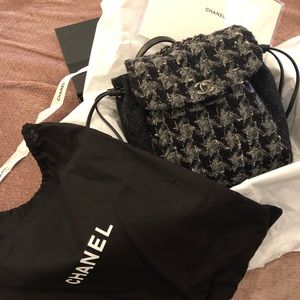 Authentic Chanel Black and Grey Tweed Backpack